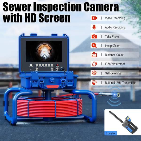 SZGOING 30M Drain Inspection CCTV Snake Sewer Camera Self Leveling 7mm with Locator