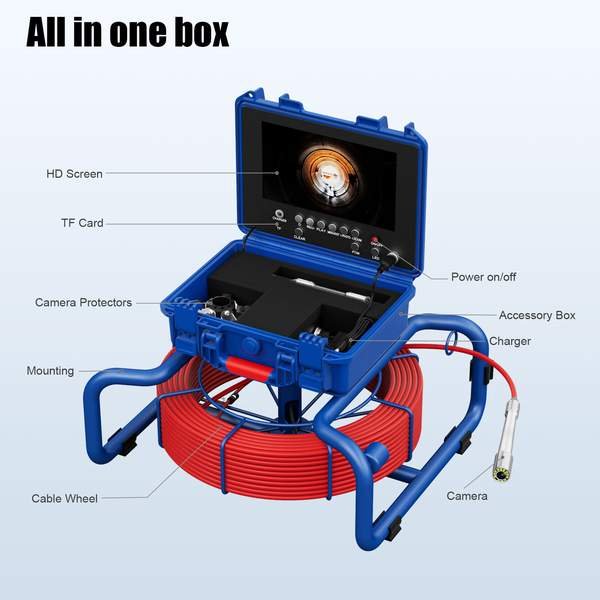SZGOING 100M Pipe Inspection 1920 HD Deep Well Bore Hole Sewer Camera Self Leveling 7mm with Locator